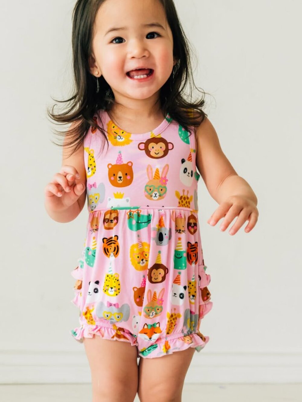 EUC - Little Sleepies Pink Party Pals Bubble Romper 6-12 Months